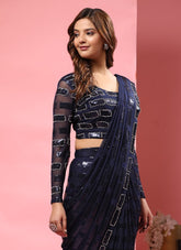 Reassuring Blue Colour Pure Georgette Saree